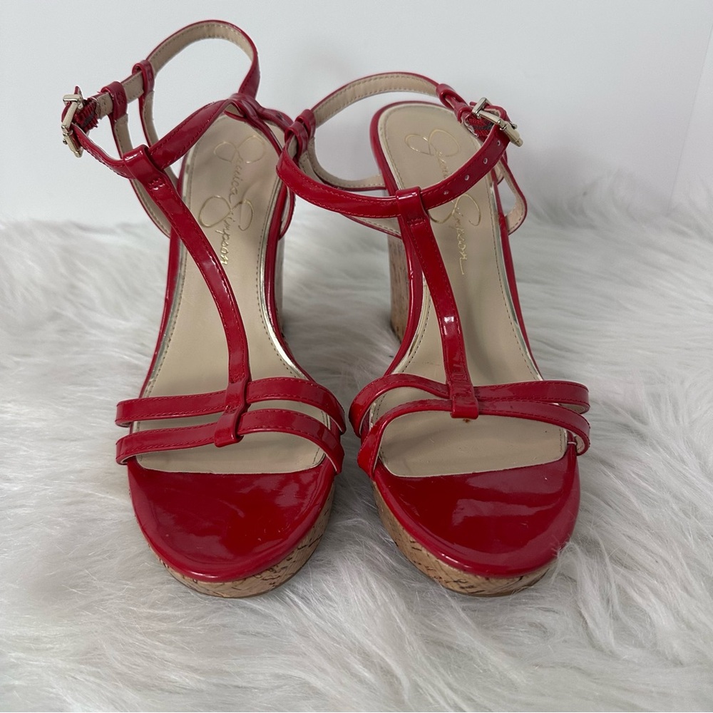 Jessica Simpson Red Strappy Wedge Sandals